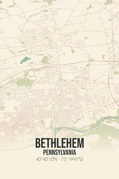 Vintage landkaart van Bethlehem (Pennsylvania), USA. van MijnStadsPoster