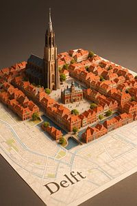Delft Market Square 3D Map Art - Nieuwe Kerk Miniature Poster
