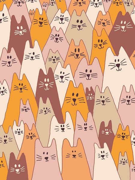 Cat parade - Playful line drawing in warm tones by Studio Olivia