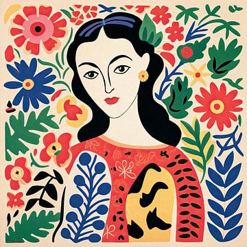 Vrouwenportret in boho bloemen stijl van Vlindertuin Art