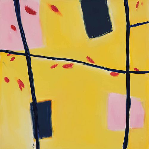 Grille abstraite ludique en jaune avec des accents de couleur
