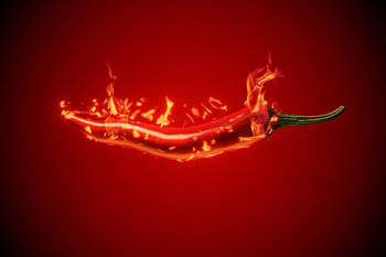 Red chili pepper with fire