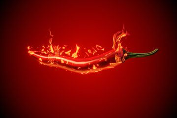 Rode chilipeper met vuur van Andreas Berheide Photography
