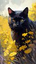 Schwarze Katze zwischen gelben Blumen von But First Framing Miniaturansicht