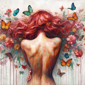 Aquarel vlinder vrouw lichaam #6 van Chromatic Fusion Studio