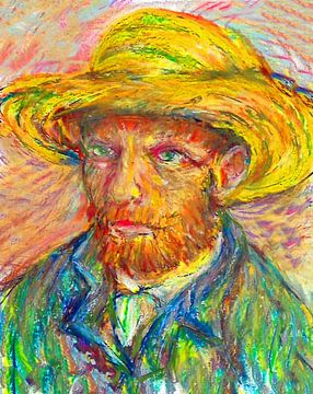 Vincent van Gogh,  portret met oliepastelkrijt, handgeschilderd van Ineke de Rijk