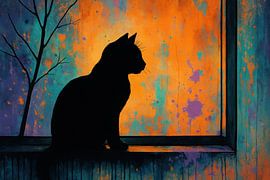 Cat silhouette with warm glow by Imperial Art House