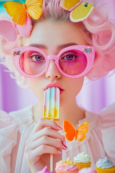 Girl with ice cream and butterflies by Poster Art Shop
