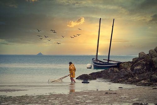 Fischer bei Sonnenuntergang