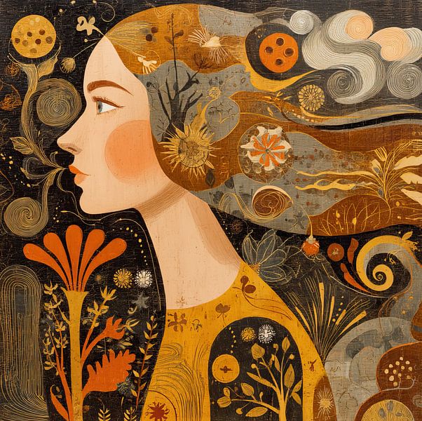 Frau mit Blumen von Kunst Laune