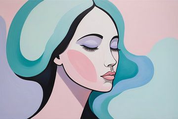 Gezicht vrouw in pastelkleuren van Art & Soul Creations