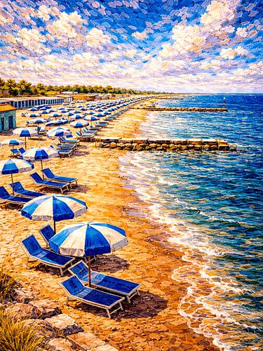Impasto-kunst op het strand van Mediterania