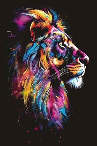 Abstract Kleurrijk Leeuw in Profiel
