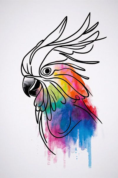 Colourful Cockatoo in Modern Line Art by Art & Soul Creations