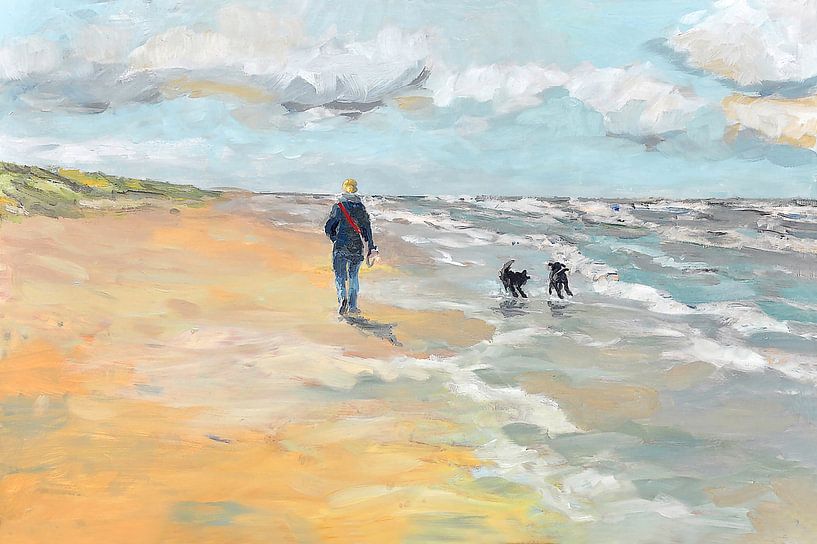 Beach walker with dogs by Yvon Schoorl