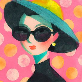 Elegant fashion portrait of a stylish woman wearing sunglasses against a playful pink background by But First Framing