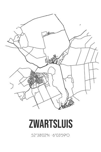 Zwartsluis (Overijssel) | Map | Black and White by Prints of Place