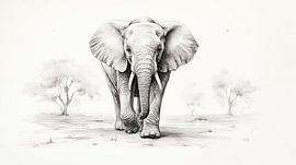 süße junge Elefanten Zeichnung, Elefanten-Bleistiftzeichnung im Vintage-Stil