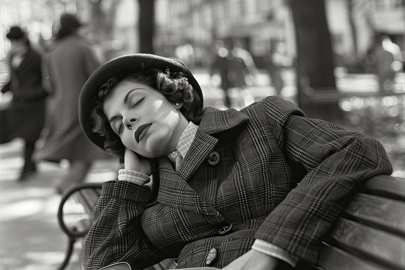 Femme endormie sur un banc de parc par Poster Art Shop