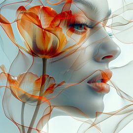 Elegantes Gesicht mit orangefarbenen Linien
