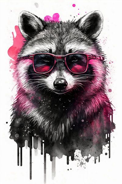 Hipper Waschbär mit Pinken Sonnenbrille von Poster Art Shop