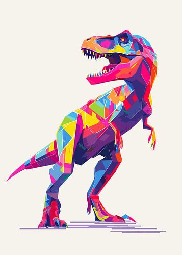 T-Rex coloré dans un style géométrique à motifs polygonaux sur Pixelbull Design