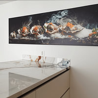 Klantfoto: Oesters op een houden plank voedsel fotografie panorama van Digitale Schilderijen, op canvas