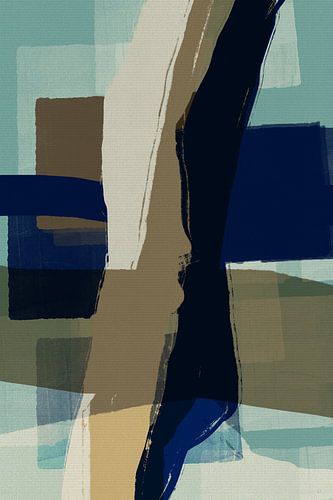 Abstracte lijnen in sienna, kobalt en groenblauw