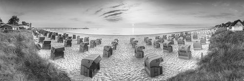 Morning on the Baltic Sea beach of Scharbeutz. Black and white picture.