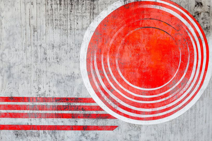Red circles and stripes on concrete surface by Poster Art Shop