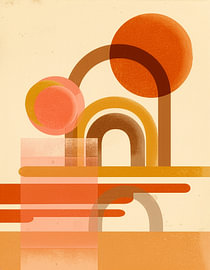 Abstract sun discs and geometric arches from the mid-century