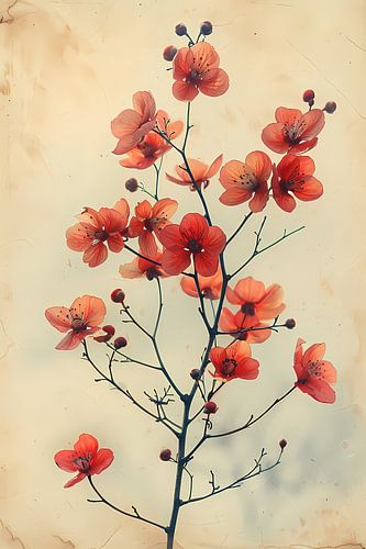 Vintage Aquarel van Oranje Bloesems