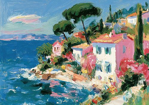 Mediterrane Küste mit bunten Häusern am Meer