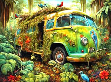 Hippie bus in the jungle by Quinta Mandala