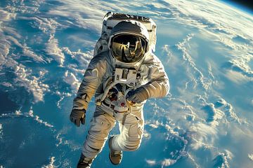Astronaut im Weltall mit Erde im Hintergrund von Animaflora PicsStock