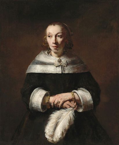Portret van een vrouw met struisvogelveer, Rembrandt van Rijn