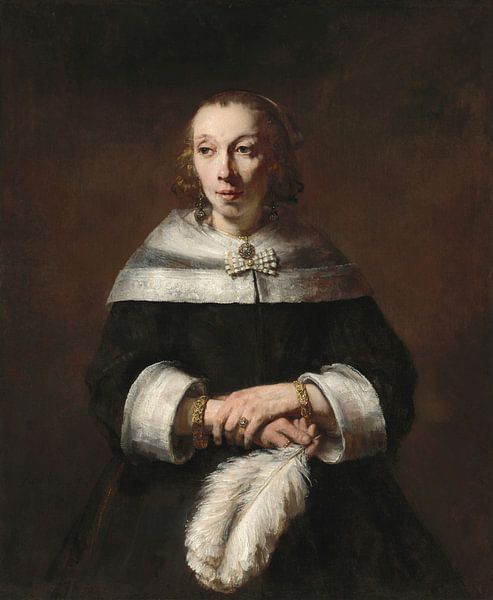 Portret van een vrouw met struisvogelveer, Rembrandt van Rijn van Rembrandt van Rijn