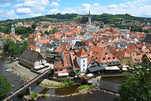 Der schönste Blick auf Český Krumlov vom Plášťový Mos aus