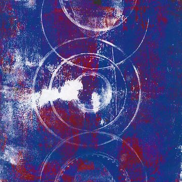 Art abstrait moderne. Formes organiques en bleu, rouge et blanc sur Dina Dankers