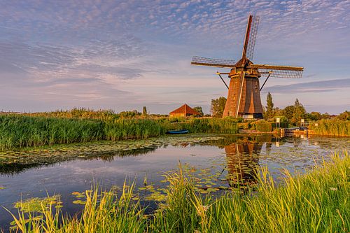 Polder mill on the water near Hazerswoude, Netherlands