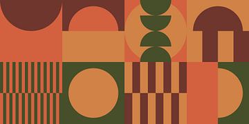 Green, yellow, orange, brown I. Geometric art in 70s retro colors by Dina Dankers
