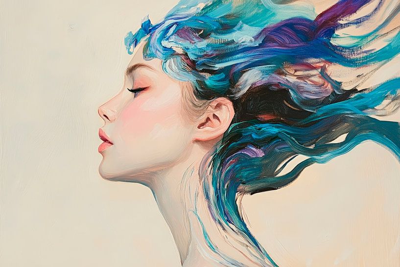 Frau mit fließendem, buntem Haar von Poster Art Shop