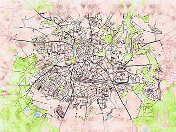 Map of Freiberg with the style 'Soothing Spring' by Maporia