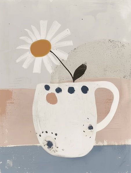 Trendy illustration of a cheerful still life with flowers by Japandi Art Studio