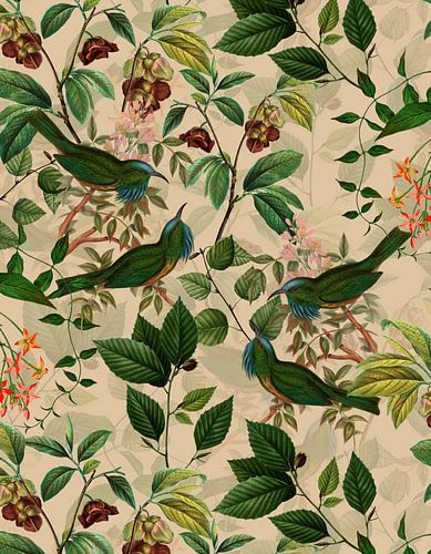 Exotische vintage jungle met vogels