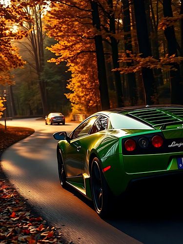 Lamborghini Murcielago Green Sunset Road 4