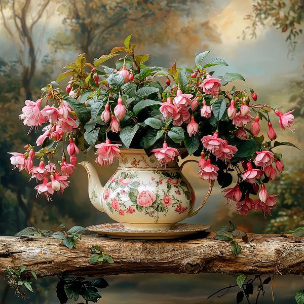Fuchia's in theepot van Carla van Zomeren