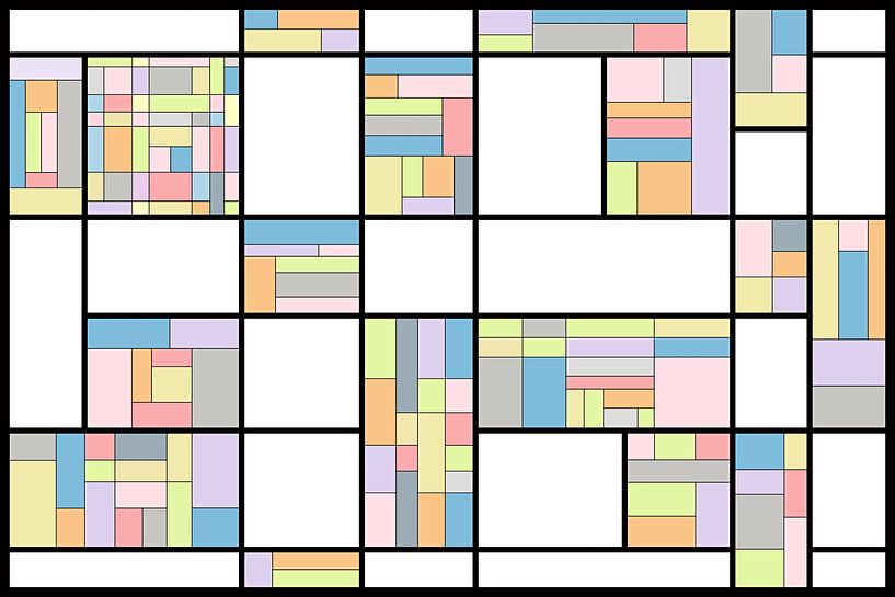 Komposition im Stil von Piet Mondriaan in Pastell von W J Kok