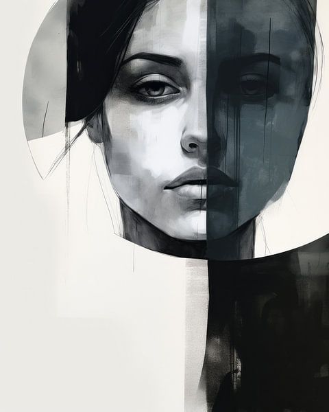 Portret in zwart-wit, modern en abstract van Carla Van Iersel