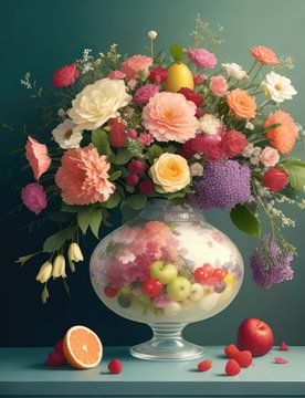 Vaas met Bloemen in een mooie vaas in pastel kleuren. van Brian Morgan